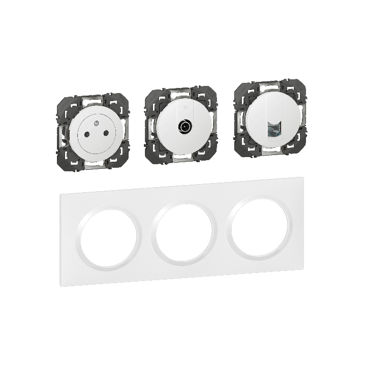 Legrand Dooxie - Lot plaque triple + PC + 1 prise TV + 1 prise RJ45 Cat.6 STP complet
