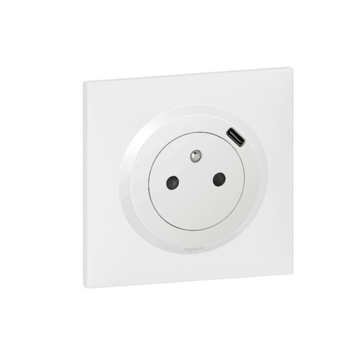 Legrand - Dooxie - Prise de courant 2P+T Surface + Chargeur USB Type-C - avec plaque - Finition Blanc - Réf : 600341+600801