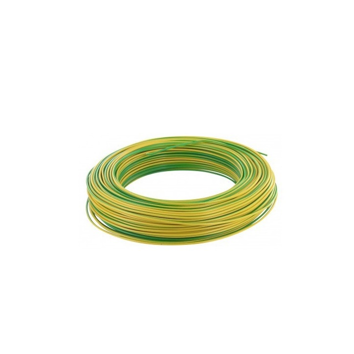 Fil HO7V-U 1x1,5mm2 rigide - Vert/Jaune- couronne de 100m - Réf. VU1,5VJ