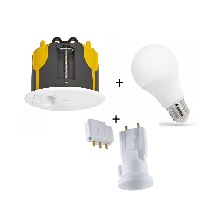 Kit point centre BBC Legrand Batibox + Fiche douille SIB + Ampoule Spectrum LED 4000K - Réf : LEG089377L + SIBP11127 + WOJ+14611