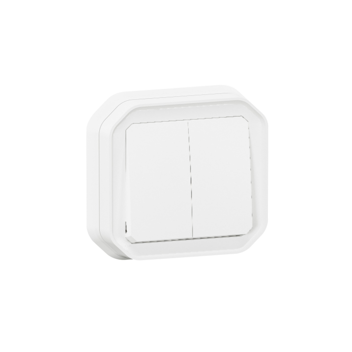 Legrand Plexo - Commande double - 3 fonctions - encastré - étanche - IP55/IK08 - Blanc - Réf : 069625L