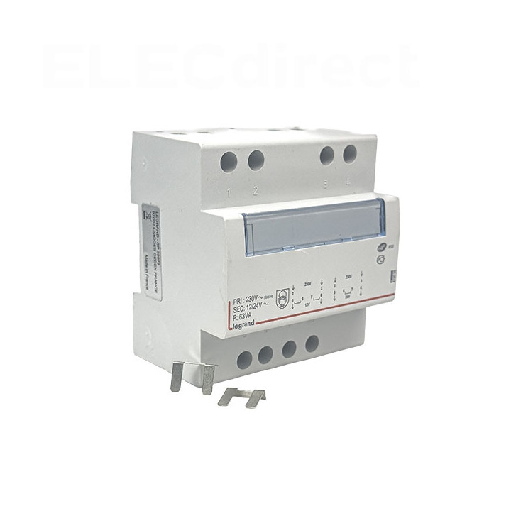 Legrand - Transformateur de sécurité - 230 V / 12 ou 24 V - 63 VA - Réf : 413098