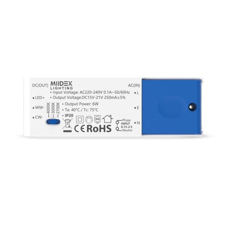 Miidex - Spot LED Ø68 Dimmable blanc - 6W - IP65 - BBC - Angle 75° - 2700 / 3000 / 4000°K - Réf : 100269