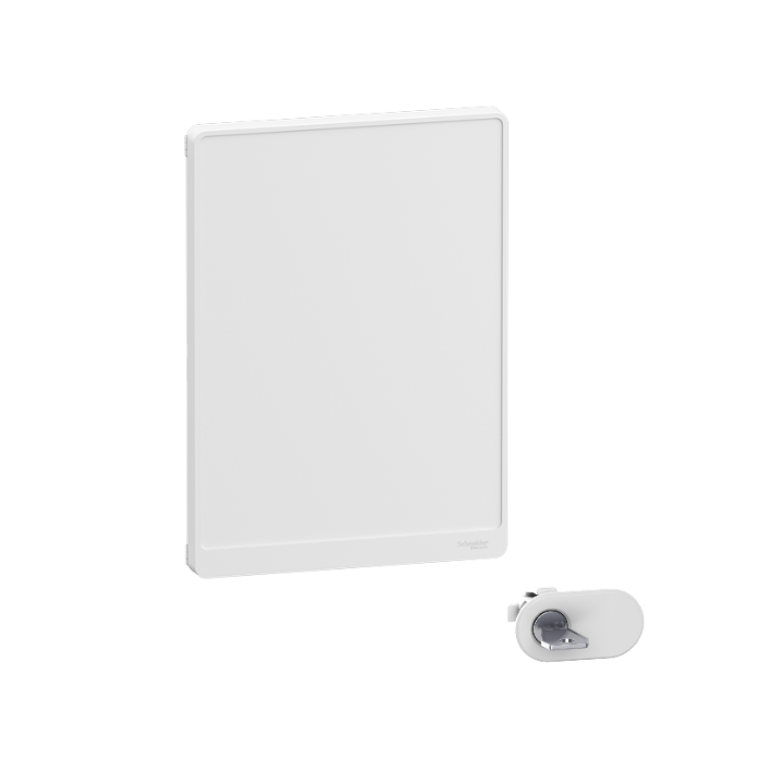 Schneider - Resi9 - porte styl Blanc coffret 18M - 3R + serrure avec clé - Réf : R9H18423+R9H13388