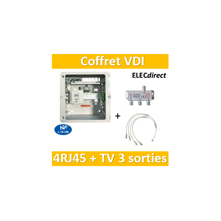 Casanova - Coffret sans porte VDI Grade 1 avec brassage - 4 RJ45 - 3 TV - CTRIETG14