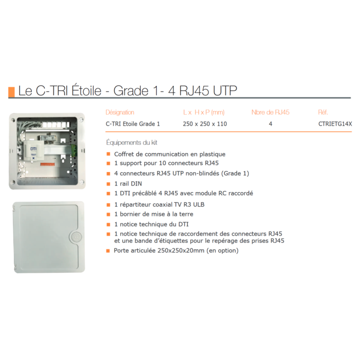 Casanova - Coffret sans porte VDI Grade 1 avec brassage - 4 RJ45 - 3 TV - CTRIETG14