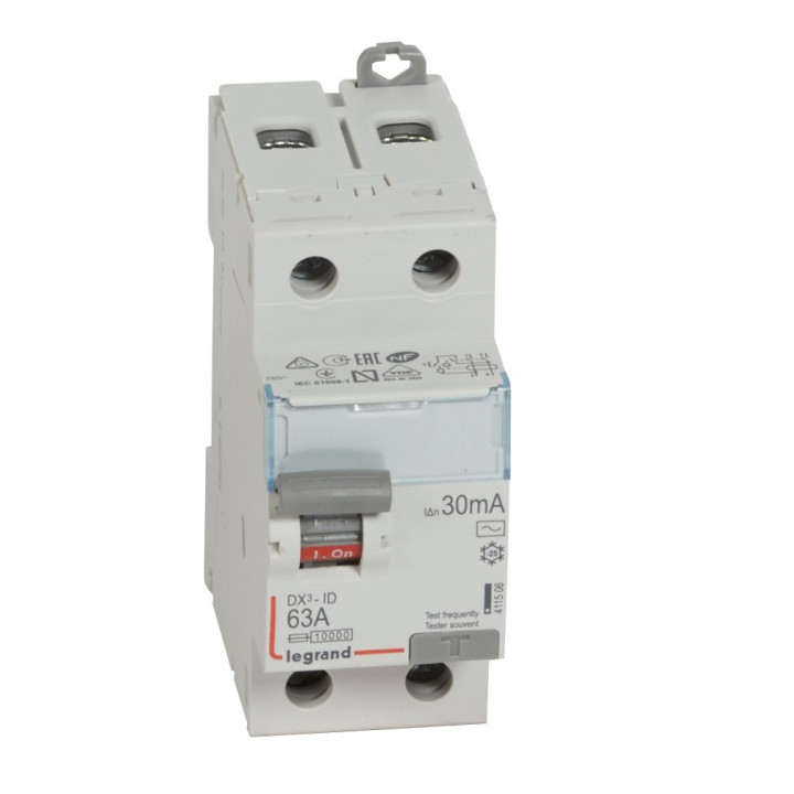 Legrand - DX3 - Interrupteur Différentiel  - 2P - 63A - 30mA  - Type AC - Réf : 411506