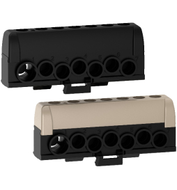 Schneider - Resi9 - lot de 2 borniers phase - 1 x gris 1 x noir - 6 trous 16² - 1 trou 35² - Réf : R9H13411P