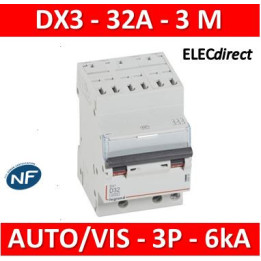 Legrand - Disjoncteur DX³6000 10kA arrivée auto départ vis 3P - 32A - courbe D - 408078