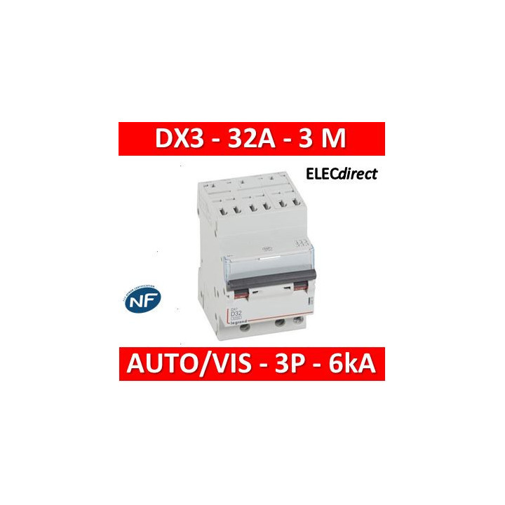 Legrand - Disjoncteur DX³6000 10kA arrivée auto départ vis 3P - 32A - courbe D - 408078