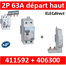 LEGRAND - Interrupteur Différentiel 2P - 63A - 30ma Type HPI Départ Haut - 411592+406300
