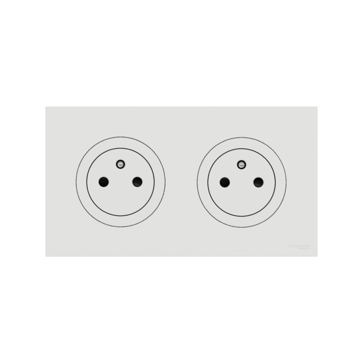 Schneider - Odace 2025 - LOT double prise 2P+T affleurante + plaque de finition - blanc craie - Réf : S920052x2+S920702
