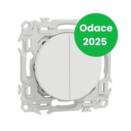 Schneider - Odace 2025 - double va-et-vient ou poussoir - 10AX - blanc craie - Réf : S920214