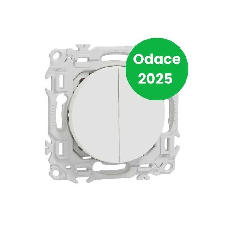 Schneider - Odace 2025 - double va-et-vient ou poussoir - 10AX - blanc craie - Réf : S920214