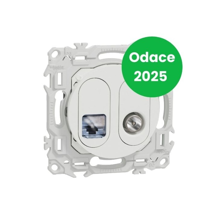 Schneider - Odace 2025 - prise mixte RJ45 Cat.6 STP + TV - blanc craie - Réf : S920141