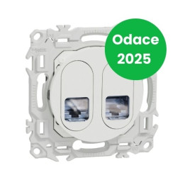 Schneider - Odace 2025 - prise double RJ45 - Cat6 STP grade 2TV min à grade 3TV - blanc craie - Réf : S920486