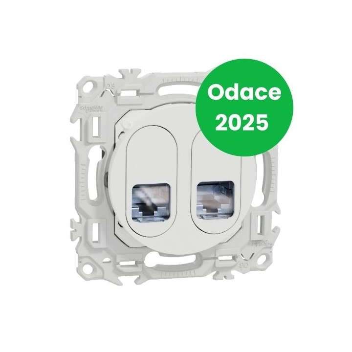 Schneider - Odace 2025 - prise double RJ45 - Cat6 STP grade 2TV min à grade 3TV - blanc craie - Réf : S920486