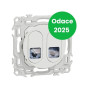 Schneider - Odace 2025 - prise double RJ45 - Cat6 STP grade 2TV min à grade 3TV - blanc craie - Réf : S920486