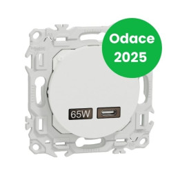 Schneider - Odace 2025 - chargeur USB-C 65W - forte puissance et charge rapide - blanc craie - Réf : S920406