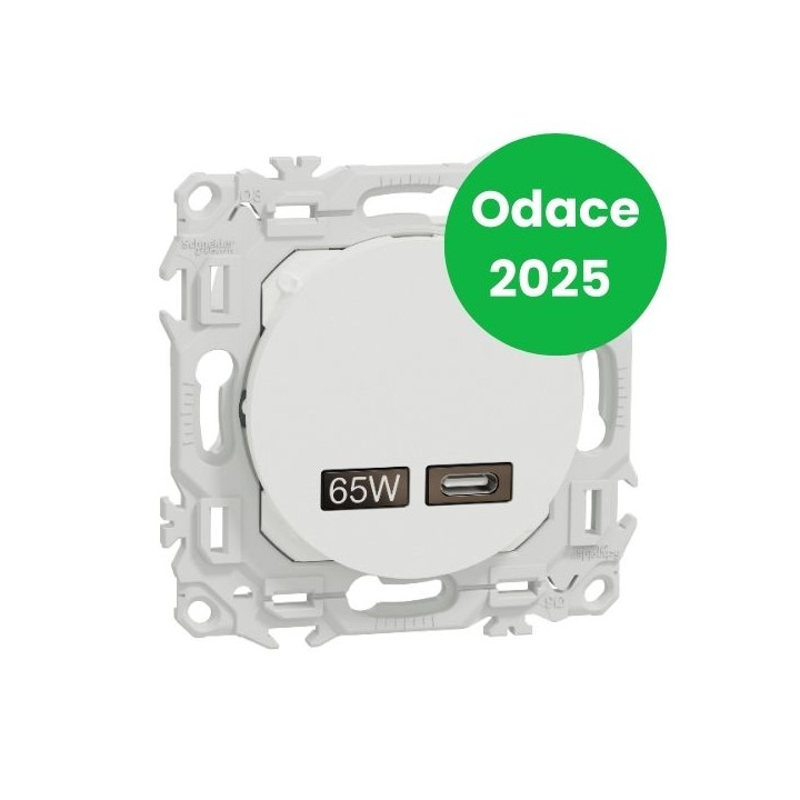 Schneider - Odace 2025 - chargeur USB-C 65W - forte puissance et charge rapide - blanc craie - Réf : S920406