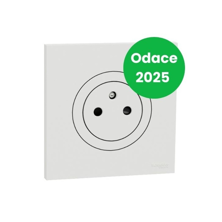 Schneider - Odace 2025 - LOT prise 2P+T affleurante + plaque de finition - blanc craie - Réf : S920052+S920702