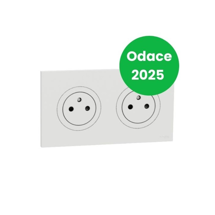 Schneider - Odace 2025 - LOT double prises 2P+T affleurante + plaque de finition - blanc craie - Réf : S920052x2+S920704