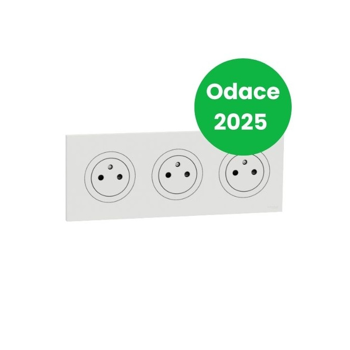 Schneider - Odace 2025 - LOT triple prises 2P+T affleurante + plaque de finition - blanc craie - Réf : S920052x3+S920706