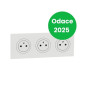 Schneider - Odace 2025 - LOT triple prises 2P+T affleurante + plaque de finition - blanc craie - Réf : S920052x3+S920706