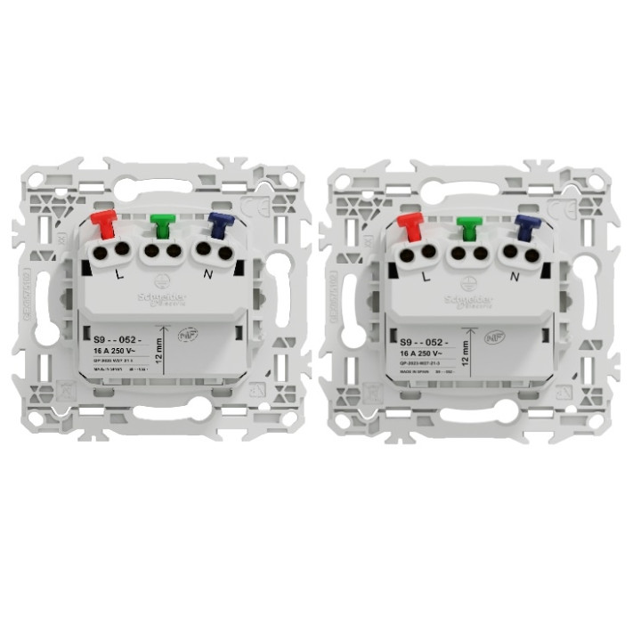 Schneider - Odace 2025 - LOT double prises 2P+T affleurante + plaque de finition - blanc craie - Réf : S920052x2+S920704