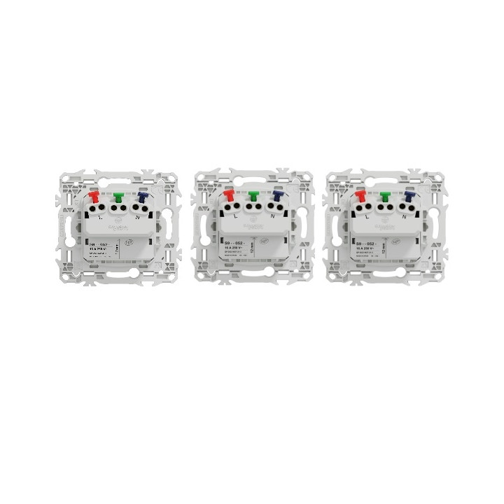 Schneider - Odace 2025 - LOT triple prises 2P+T affleurante + plaque de finition - blanc craie - Réf : S920052x3+S920706