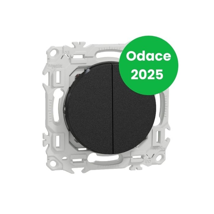 Schneider - Odace 2025 - double va-et-vient ou poussoir - 10AX - noir onyx - Réf : S940214