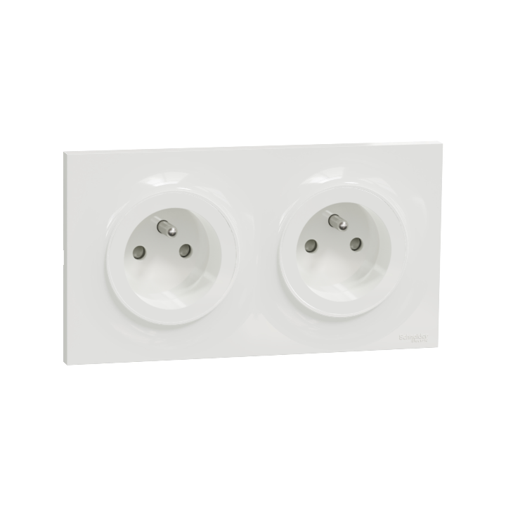 Schneider Odace - Double prise de courant Complète - 2 x 2P+T 16A + Plaque - Réf : S520059x2 + S520704