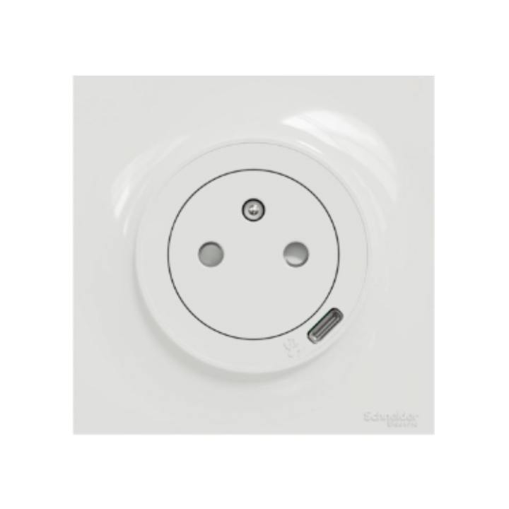 Schneider - Odace - Prise de courant Affleurante + USB Type C Complète - Réf : LOT3070