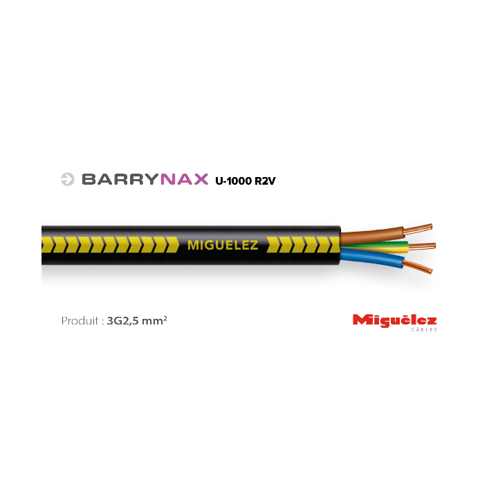 Câble rigide U-1000 R02V 3G2,5 - Couronne de 25 mètres - Réf : CABLER2V3G25C25