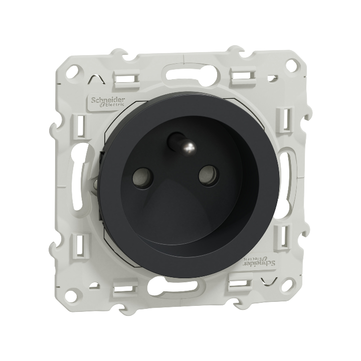 Schneider - Prise de courant Odace - Anthracite - 2P+T - 16A - 250V - Bornes auto - Réf : S540059
