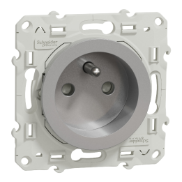 Schneider - Prise de courant Odace - Alu - 2P+T - 16A - 250V - Bornes auto - Réf : S530059