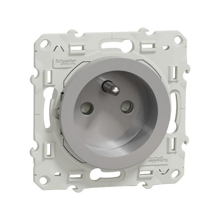Schneider - Prise de courant Odace - Alu - 2P+T - 16A - 250V - Bornes auto - Réf : S530059
