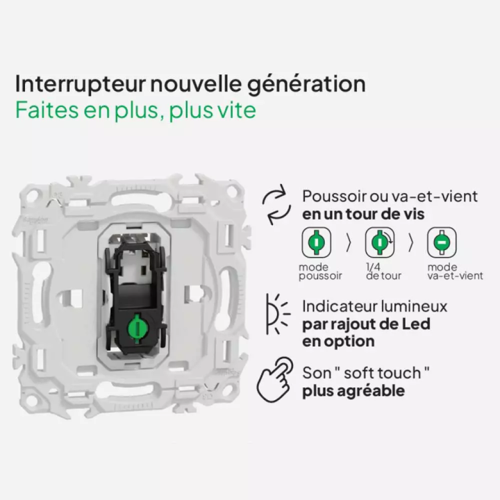 Schneider - Odace 2025 - LOT va-et-vient ou poussoir + plaque de finition - blanc craie - Réf : S920204+S920702