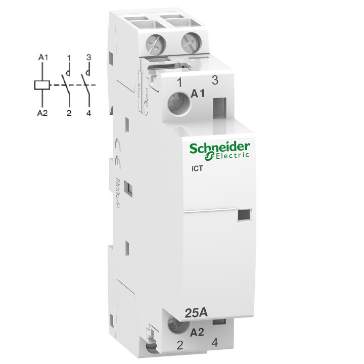Schneider - Acti9 - Contacteur iCT - 25A - 2NO - 230/240V - 50Hz - Réf : A9C20732