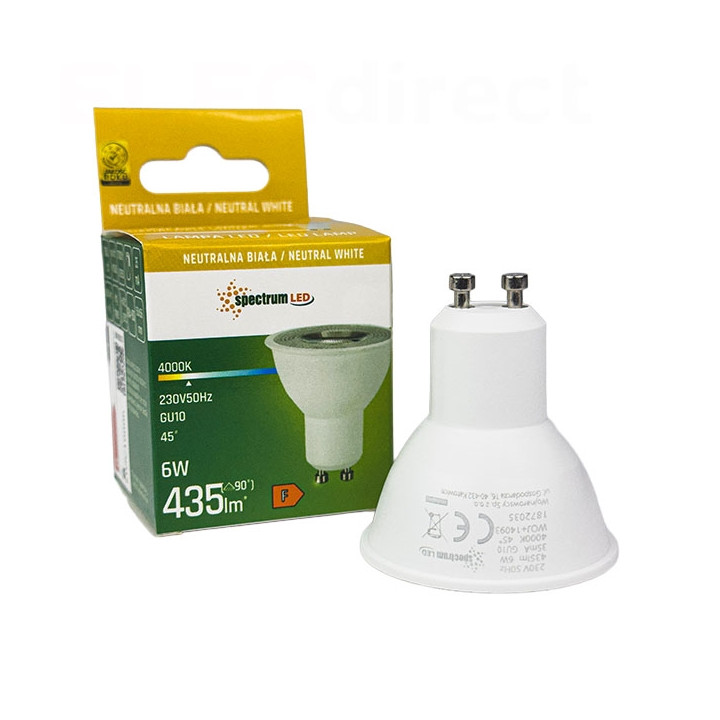 Spectrum - Ampoule LED GU10 6W - Angle 45° - 4000K - 530lm - Réf : WOJ+14093