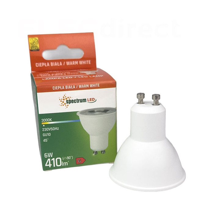 Spectrum - Ampoule LED GU10 6W - Angle 45° - 3000K - 500lm - Réf : WOJ+14092