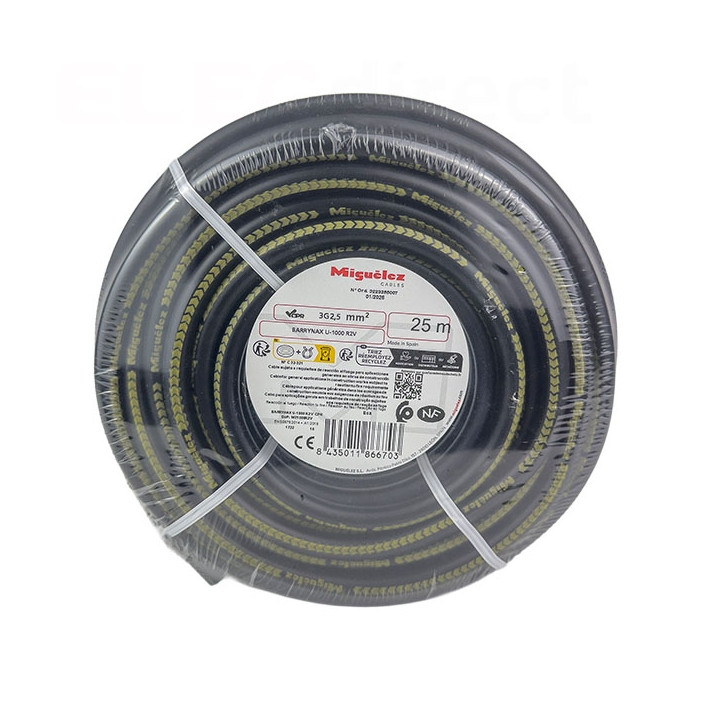 Câble rigide U-1000 R02V 3G2,5 - Couronne de 25 mètres - Réf : CABLER2V3G25C25