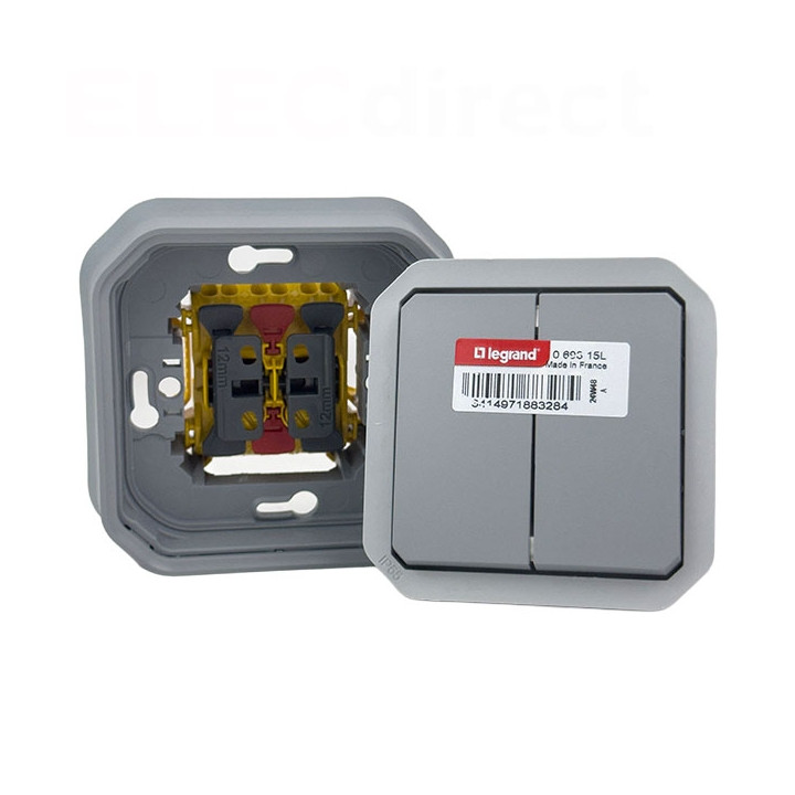 Legrand - Plexo - Commande double 10A - 3 fonctions - IP55 - IK08 - Gris - Réf : 069815L