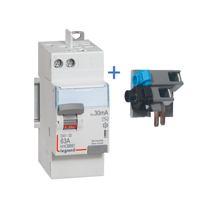 LEGRAND - ID DX3 2P - 63A - 30mA - Type AC - alimentation câble - 411650+405209