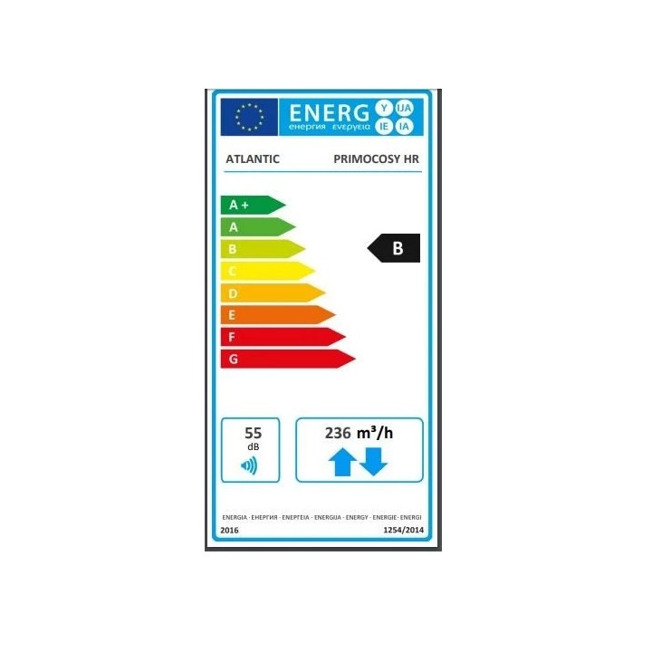 Atlantic - VMC double flux Primocosy HR BP SRI - 48W-Th-C - 55dB - By pass - Avec télécommande - Réf : 412237