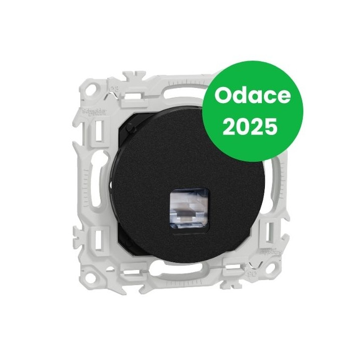Schneider - Odace 2025 - prise RJ45 - Cat6 STP grade 2TV min à grade 3TV - noir onyx - Réf : S940476