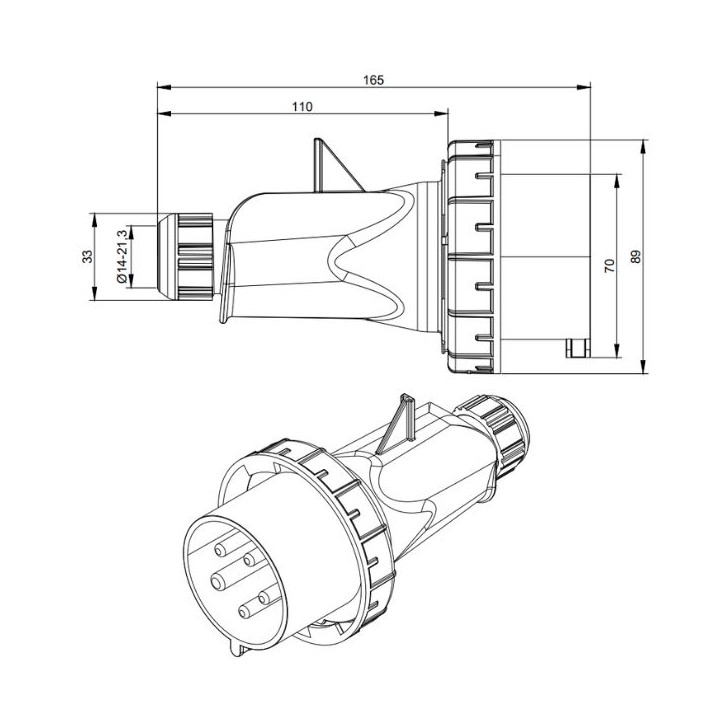 Digital Electric - Fiche mâle 3P+N+T 32A - 380V - IP67 - Réf : 51824 (03606)