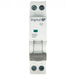 Digital Electric - Disjoncteur phase neutre - 2A - 4,5 kA - courbe C - Réf : 01002