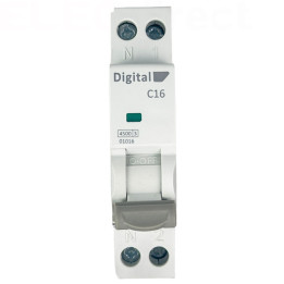 Digital Electric - Disjoncteur phase neutre - 16A - 4,5 kA - courbe C - Réf : 01016