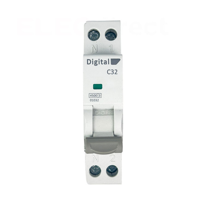 Digital Electric - Disjoncteur phase neutre - 32A - 4,5 kA - courbe C - Réf : 01032